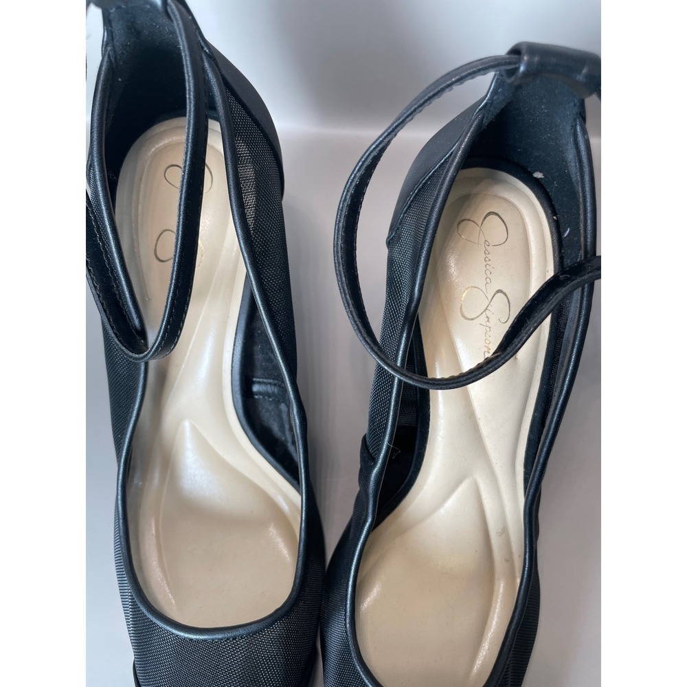 Jessica Simpson Black Mesh Pointed Toe Block Heel Ankle Strap Pumps Size 7M - Picture 6 of 6